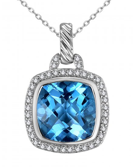 CUSHION SWISS BLUE TOPAZ DIAMOND PENDANT (TP2975)